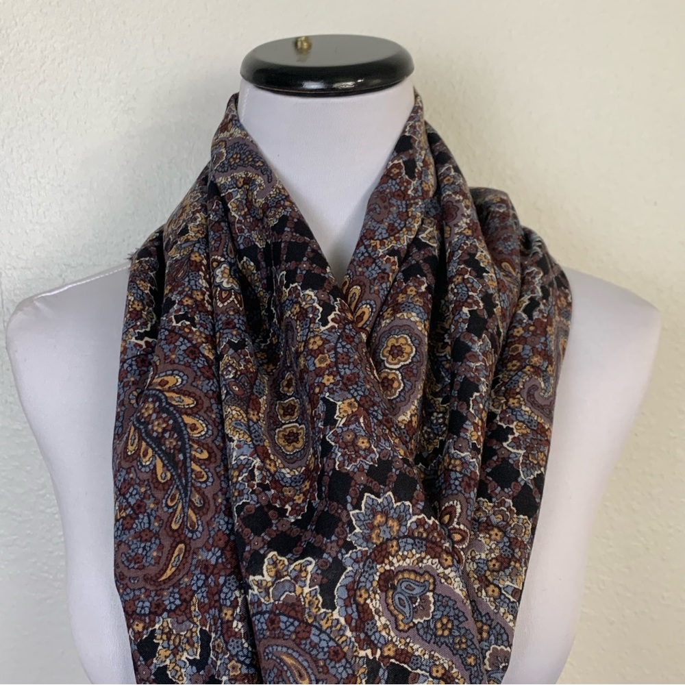 Liberty Vintage XL Brown Paisley Print Wool Wrap Scarf - Picture 4 of 10